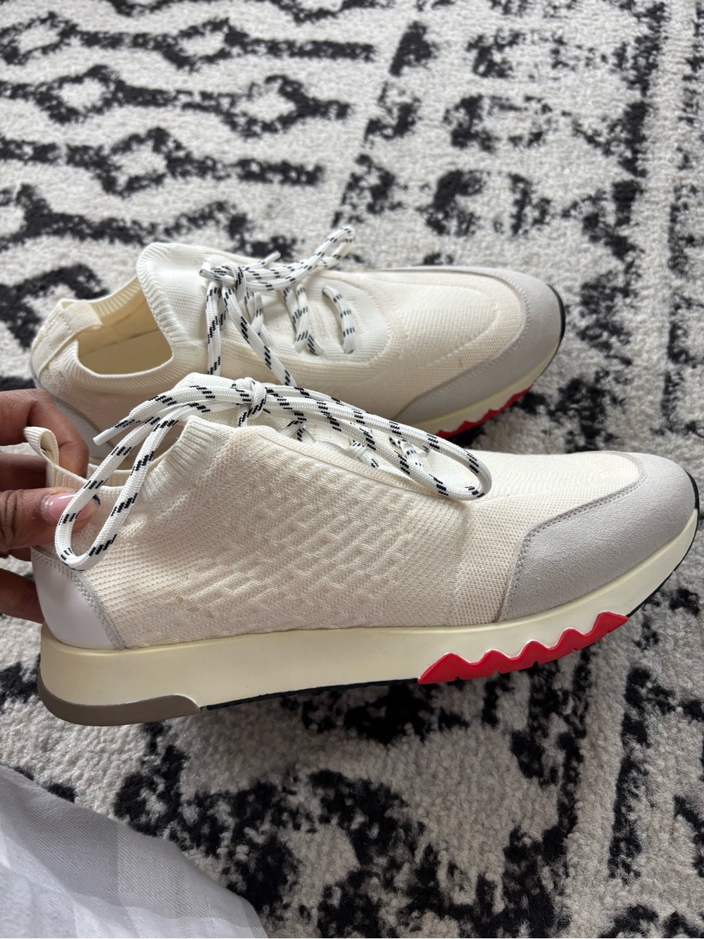 Hermes Beige Sneakers with Black & Red Soles
